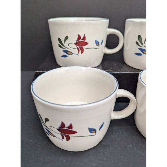 Vintage Newcor Stoneware Copenhagen Design 6 Oz Flat Coffee/Tea Cups Set of 4 - Picture 2 of 8